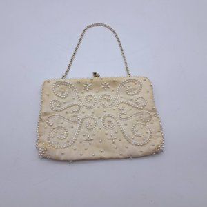 Vintage White Beaded Clutch